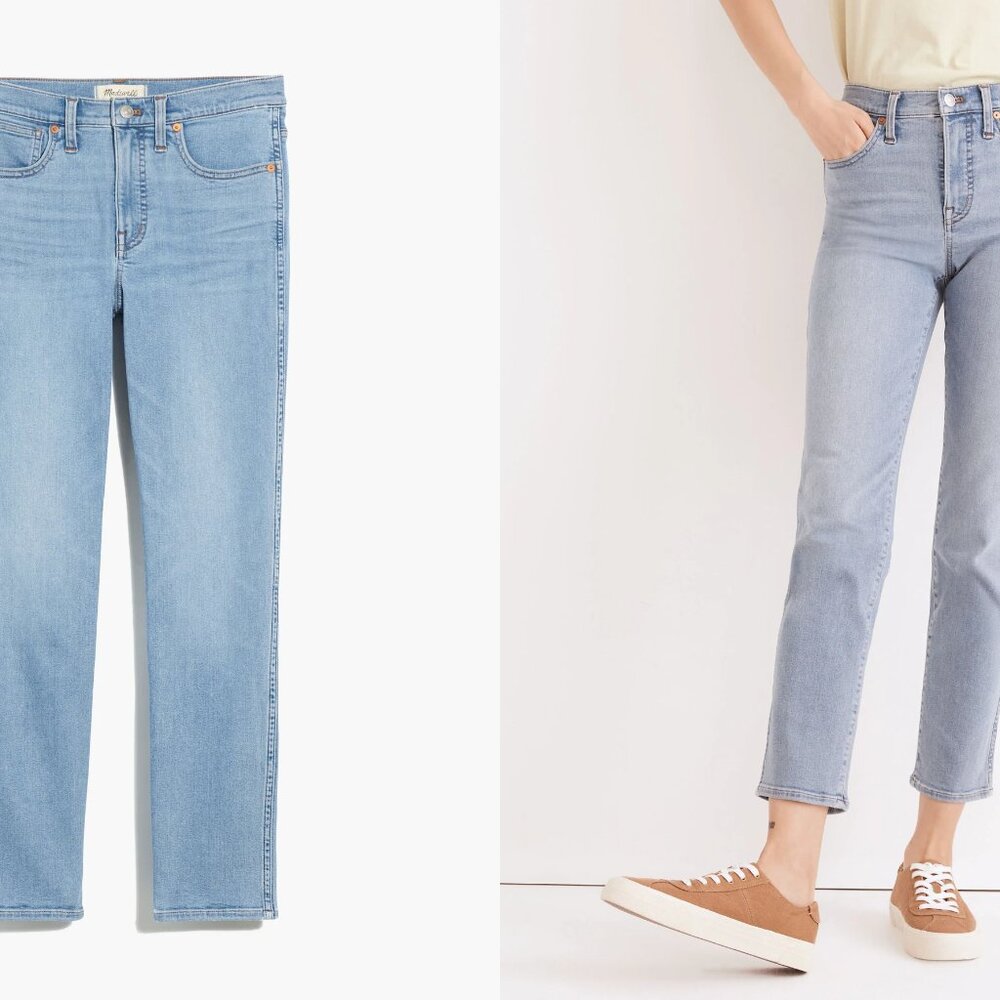 MADEWELL tall mid-rise stovepipe jeans in Abell Wash (23T)